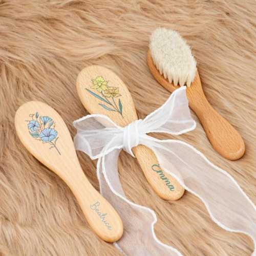Birth Flower Baby Hair Brush, Christening Baby Girls Gift, Baby Shower Gift, Custom Wood Brush,Birth Gifts for Girls,Christmas Gift for Baby