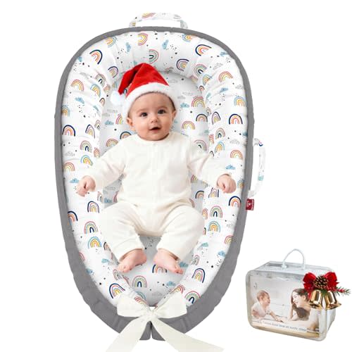 Baby Lounger - 100% Cotton Breathable Infant Lounger for Newborn, Portable Baby Nest for Home and Travel, Waterproof Lining, Newborn Babies Essentials Gifts