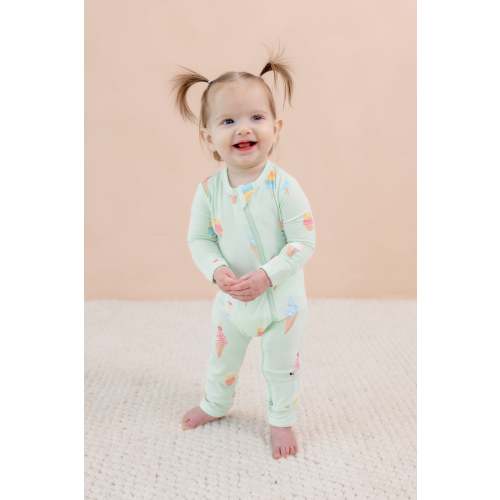 Zippered Romper in Mint Ice Cream