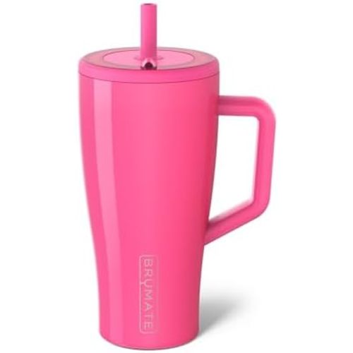 BrüMate Era 30 oz Tumbler with Handle and Straw | 100% Leakproof Insulated Water Bottle Tumbler with Lid and Flexible SoftSip Straw | Made of Stainless Steel | Cup Holder Friendly | 30oz (Neon Pink)
