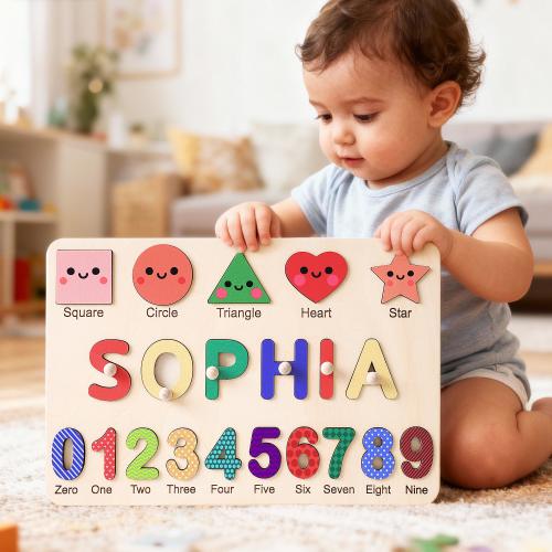 Personalized Baby Name Puzzle, Early Learning Busy Board, Wooden Baby Toy, Baby Room Decor, 1st Christmas Gift for kids, 1st Birthday Gift