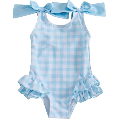 Toddler Girl Bow Swimsuit Sleeveless Crossover Backless Ruffle Trim Bathing Suit Little Kid Strap One Piece Swimwear