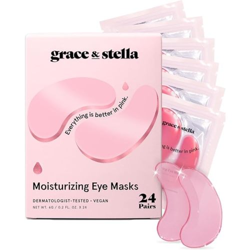 grace & stella Award Winning Under Eye Mask - Christmas Gifts for Teens, Self Care Gifts for Women, Reduce Dark Circles, Puffy Eyes, Undereye Bags, Wrinkles, Under Eye Patches - Vegan (24 Pairs, Pink)