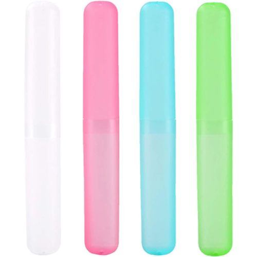 Medsuo 4pcs Plastic Toothbrush Case Travel Cover Holder Storage (Pink, Blue, Green and White)