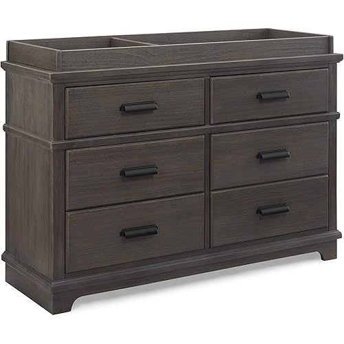 Delta Children Simmons Kids Asher 6 Drawer Dresser with Changing Top, Fully Assembled Rustic, Greenguard Gold Certified, Rustic Grey