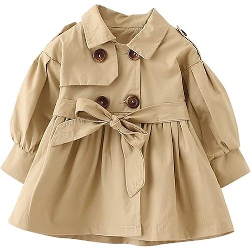 Evelin LEE Baby Girls Trench Coat Jacket Dress with Belt Ruffle Waist Windbreaker Outwear