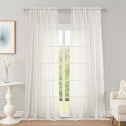 Ivory Sheer Curtains, Sheer Curtains 96 inches Long 2 Panels Set, Rod Pocket Voile Fimly Sheer Drapes for Living Room/Bedroom, 2pcs, Each 59" W x 96" L