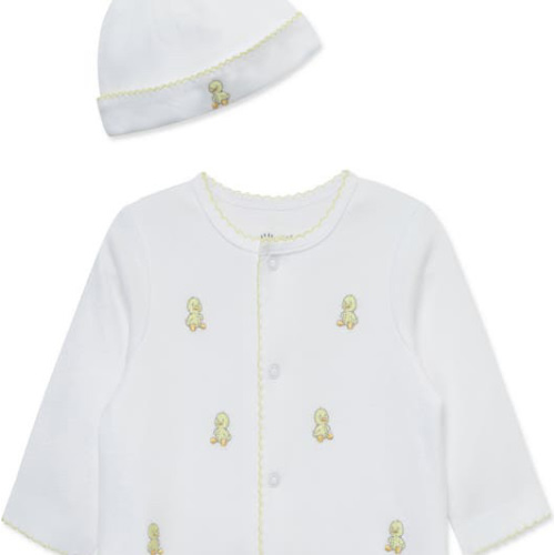 Little Me Sweet Ducks Embroidered Cotton Footie & Hat Set | Nordstrom