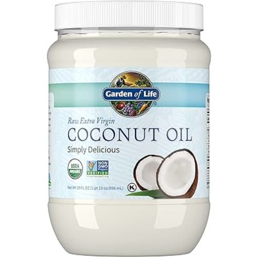 Garden of Life Coconut Oil for Hair, Skin, Cooking - Raw Extra Virgin Organic Coconut Oil, 57 Servings - Pure Unrefined Cold Pressed Oil with MCTs for Body Care or Baking, Aceite de Coco Organico