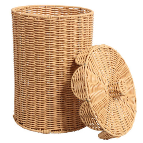 Fern Modern Bohemian Resin 2.9-Gallon Cylinder Wicker Wastebasket with Scalloped Lid | Wayfair