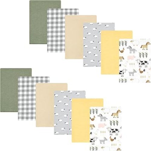 Hudson Baby Unisex Baby Cotton Flannel Burp Cloths Bundle, Cute Farm, One Size