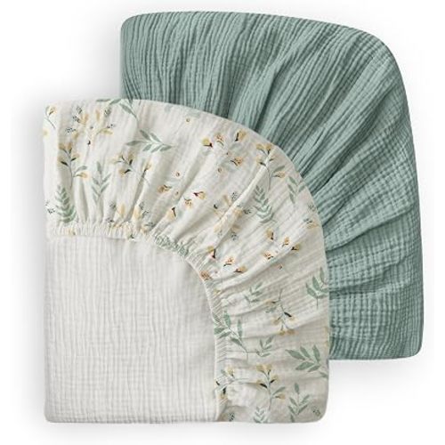 Blissful Diary Muslin Crib Sheets, 2 Pack, Roman Green & Leaf