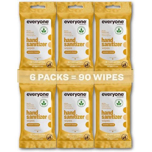 Everyone Hand Sanitizer Wipes, Coconut Lemon, 15ct 6-Pack