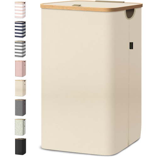 HOMLUX 26 Gallon/100L Laundry Basket Set, Collapsible Tall Clothes Hamper with Bamboo Handles and Sturdy Frame