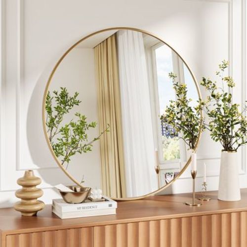 Gold Round Mirror, Large Circle Bathroom Mirror for Over Sink, Gold Metal Frame Round Wall Mirror, Circle Mirrors for Wall