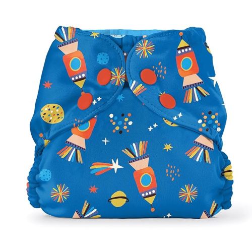 Esembly Cloth Diaper Cover - Reusable Swim Diaper, Waterproof, Breathable - Adjustable Outer Layer Over Absorbent Inner for Blowout Protection - Blast Off, Size 1 (7-17lbs)