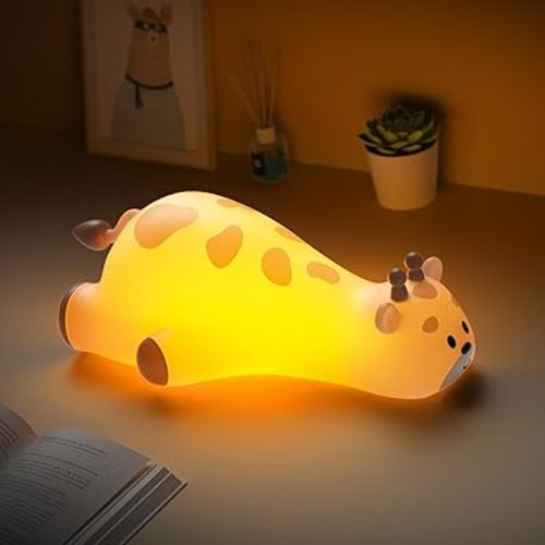 Cute Giraffe Night Light for Kids，3-Level Dimmable Nursery Nightlight, Silicone Squishy Light Up , Rechargeable Touch Control Nursery Bedside Light, Christmas Gift for Baby Toddler grandkids Room