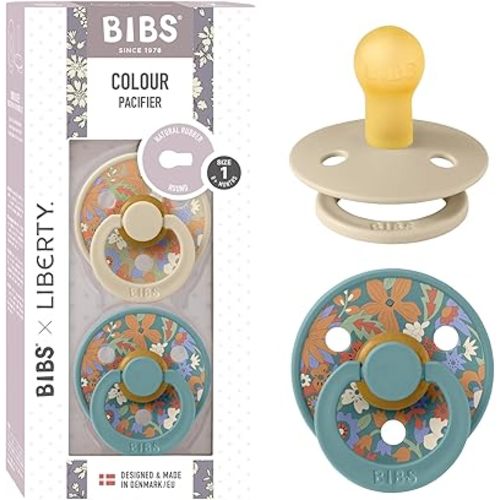 BIBS Colour Liberty Soother 2-Pack, BPA Free Dummy Pacifier, Round Nipple. Natural Rubber Latex, Made in Denmark, Size 1 (0-6 Months), June Blossom Vanilla Hush Mix