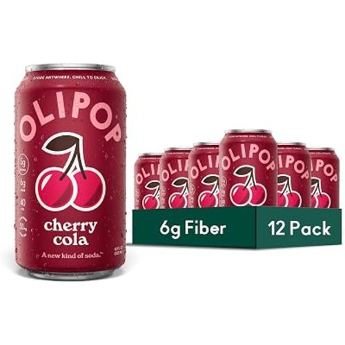 OLIPOP 6g Fiber Prebiotic Soda, Cherry Cola, 12 fl oz, 12 Pack