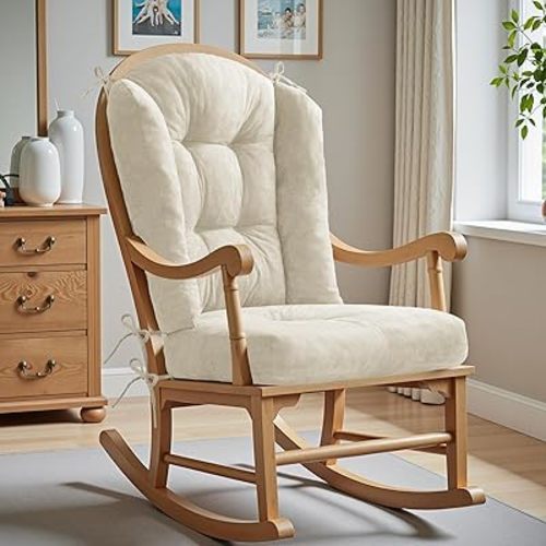 Wingback Rocking Chair cushion - Large Adirondack Chair Cushions, High-Density Sponge, Comfort Chenille Indoor Rocker Pads, 2 Piece Sets- Seat Cushion & Back Cushion, Oyster White | Large Size