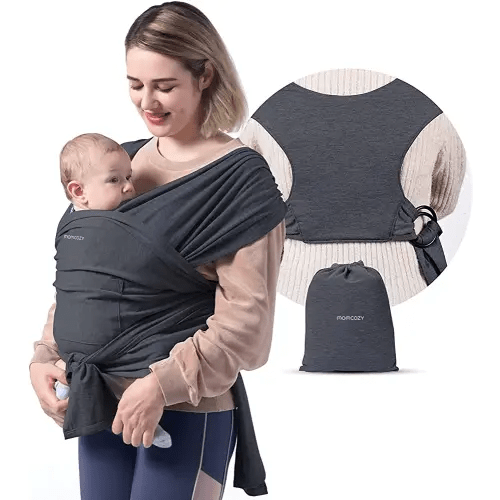 Momcozy Baby Wrap Carrier, Easy to Wear Infant Carrier Slings, Lightweight Hands Free Baby Sling, Adjustable Baby Carriers for Newborn to Toddler 8-35 lbs, Deep Grey