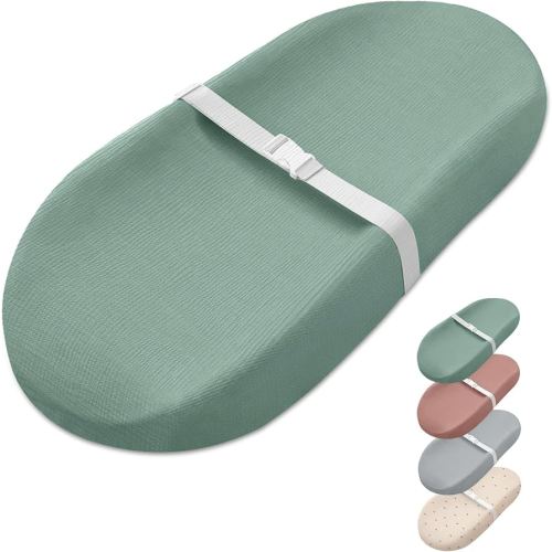 Blissful Diary Muslin Baby Changing Pad with Waterproof Lining Foam, Diaper Changing Table Pad with Cover for Dressers (Roman Green, Avocado)
