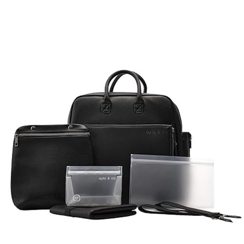 Ayla & Co Full-Size Diaper Bag Backpack, Baby Essentials Cross-Body Changing Bag for Baby Girl/Boy Convertible Straps Portable Tote Bag, Baby Changing Pad, Insulated Pockets & Pouch, Black