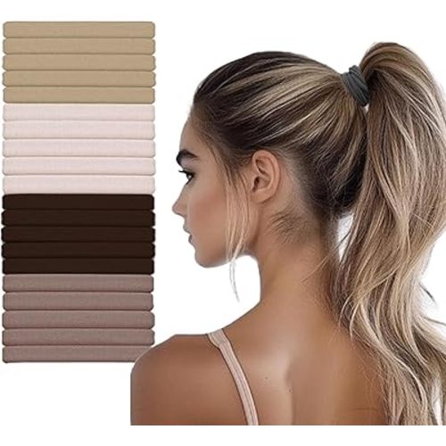 20pcs Thick Seamless Hair Ties for Curly Heavy and Long Hair - Hair Elastics for Women Men Girls Big Pony tails Holders Updos & Braids For All Hair Types No Damage No Tangle & No Breakage
