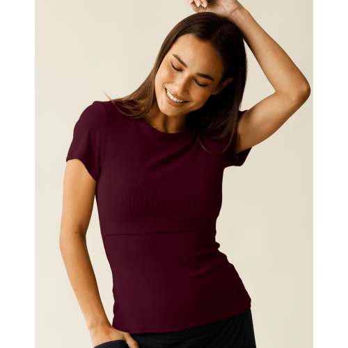 Ribbed Bamboo Crew Neck Nursing T-shirt | Taupe - Kindred Bravely