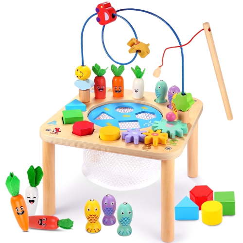 OATHX Toy Bead Maze Toddler Activity Table Wood Montessori Baby Educational Learn Toy Child 1-4 Year