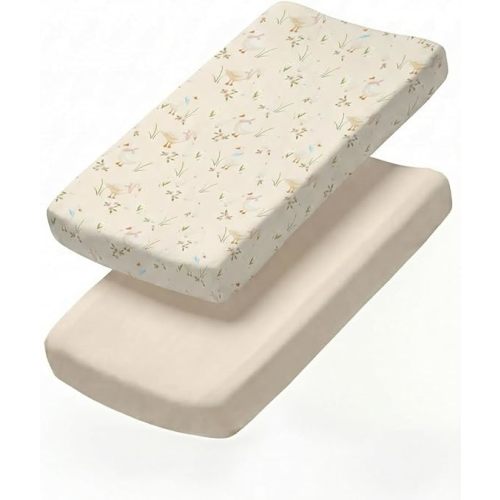 2-Pack Mini Crib Sheets Fitted - Pack N Play Sheets for Pack and Play Mattress - Stretchy Soft Microfiber Playard Bedding - Mini Toddler Bed Cover Boys & Girls - Easy-Fit, Oeko-Tex - 38 x 24in - Goose