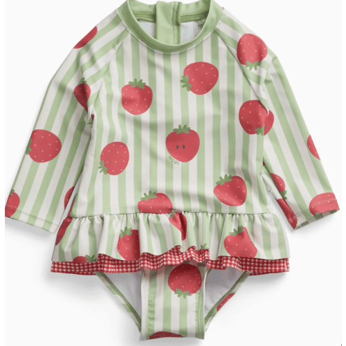 Strawberry Frilled Sunsafe Swimsuit Strawberry & Green Stripe / 0 - 3 M