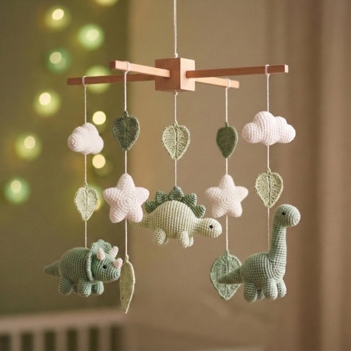 Crochet Dinosaur Baby Mobile, Custom Nursery Decor, Crocheted Dinosaur Baby Mobile, Handmade Dino Nursery Decor, Baby Shower Gift