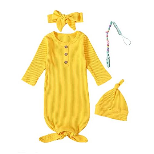 MoryGooder Newborn Cotton Nightgowns Neutral Baby Knotted Sleeper Baby Coming Home Outfit