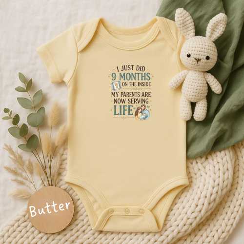 Funny Baby Bodysuit 9 Months Inside Parents Serving Life Got My Own Crib Party 2AM Bring A Bottle Humorous Newborn Gift Baby Shower Outfit