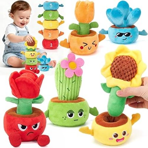 hahaland Montessori Toys for 1 Year Old Boy Girl - 10 in 1 Plush Garden Stacking Toys for Toddlers 1-3 with Color Matching & Planting Play - Fine Motor, Sensory & Emotional Development Toy