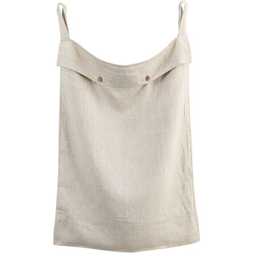 Linen Hanging Laundry Bag, 100% Linen Over The Door Laundry Hamper with Buttons and Zipper, Space Saving Door Hampers for Laundry Dirty Clothes Home Travel, Linen
