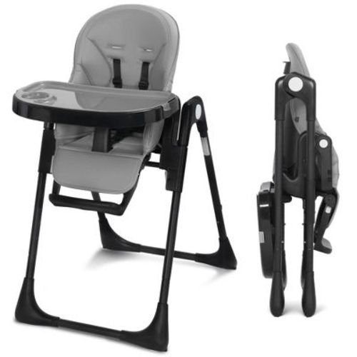 Kinder King Foldable High Chair for Baby, Toddler Eating Chair with Detachable Double Trays, Gray