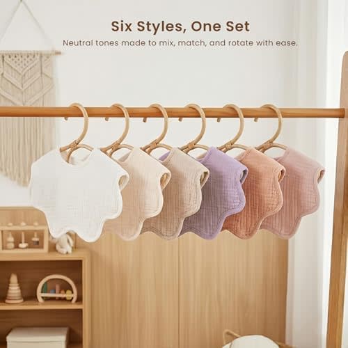 Konssy Muslin Baby Bibs 100% Cotton Absorbent Bandana Drool Bibs for Teething and Drooling, 6-Pack for Baby Boys & Girls