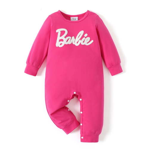 Barbie Baby Girls Rompers Hot Pink Letter Embroidered Long Sleeves Jumpsuits Outfits Sizes 0-24 Months
