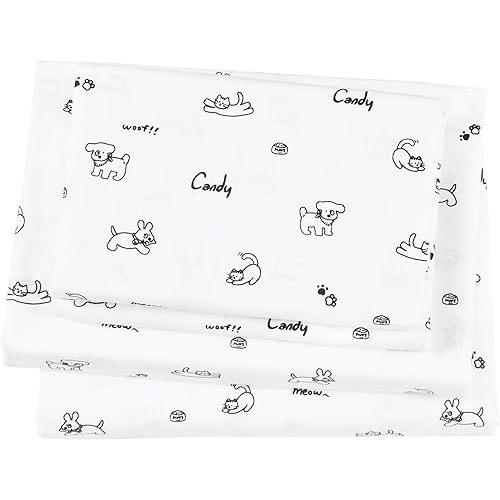 J-pinno Cute Pets Puppy Dogs litlte Cats Full Sheet Set Girls Boys Kids Teens Bed Bedroom Decoration Gift, 100% Cotton, Flat Sheet + Fitted Sheet + Pillowcase Bedding Set(Puppy, Full)