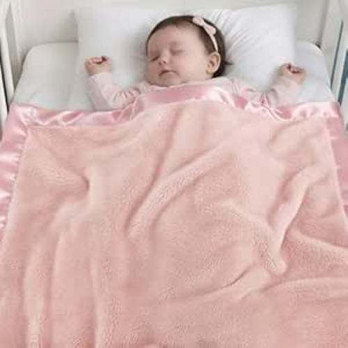 Pro Goleem Fleece Baby Blankets for Girls with 2 Inch Satin Trim, Super Soft Plush Receiving Blanket for Infant Toddler Newborn, Cozy 30x40 Inch Crib & Stroller Blanket (Pink)