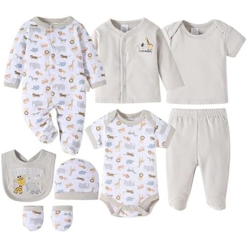 8-Pack Unisex Baby Bodysuits, 100% Cotton Soft Baby Clothes, Newborn Boy Clothes, Infant Bodysuits for 0-9 Months