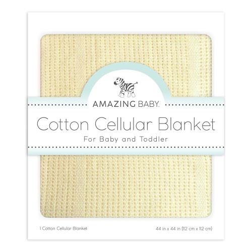 Amazing Baby Cellular Blanket, Premium Cotton, Ultra Soft, Breathable, Cozy Gift for Baby Boys and Girls, Favorite Toddler Blanket, 44 x 44 inches (112 x 112 cm), Soft Yellow