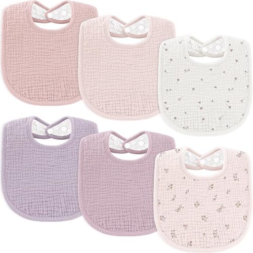 Susurration Muslin Baby Bibs 6 Pack Cotton Baby Drool Bibs,Soft Adjustable Baby Drooling Bibs for Unisex Boys Girls