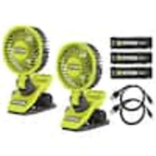 RYOBI USB Lithium Clamp Fan Kit (2-Pack) w/ (2) 2.0 Ah USB Lithium Battery, (2) Charging Cables, & 3.0 Ah USB Lithium Battery FVF51K-FVF51K-FVB03