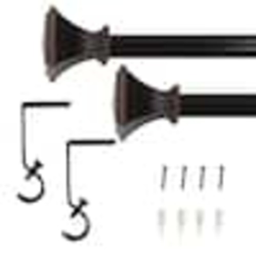 StyleWell 28 in. - 48 in. Telescoping 5/8 in. Single Curtain Rod Kit in Oil-Rubbed Bronze with Trumpet Square Finials UORB48F1607M06