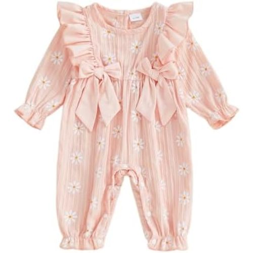 Newborn Baby Girl Clothes​ Long Sleeve Romper Spring Fall One Piece Outfit Daisy Print Ruffle Jumpsuit