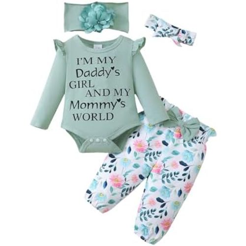 SUNNY PIGGY Newborn Infant Baby Girl Clothes Ruffle Romper Toddler Girl Floral Cotton Pant Sets Girls Clothing Outfit