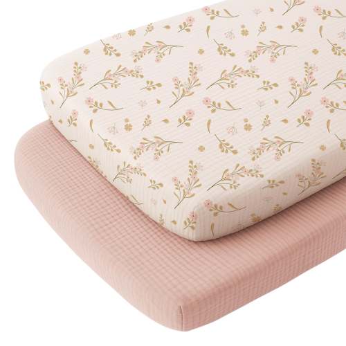 Konssy Muslin Fitted Bassinet Sheets 2 Pack for Baby Girl Boy, Soft Be – KONSSY